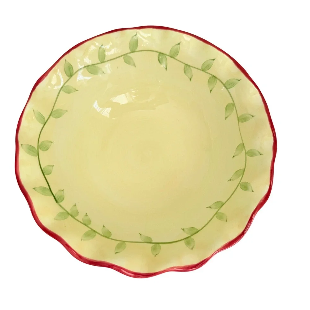 Pfaltzgraff Napoli Pasta Bowl 9 Inch Yellow Red Excellent Scalloped Hand Painted